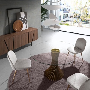 Masa rotunda design modern deosebit Glass and Walnut 130cm - Img 8
