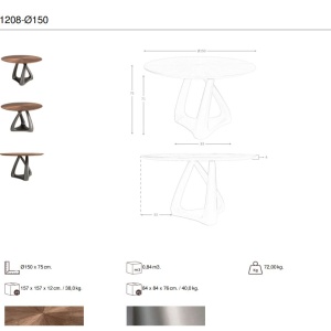 Masa rotunda din lemn furniruit si fibra de sticla Walnut 150cm - Img 8