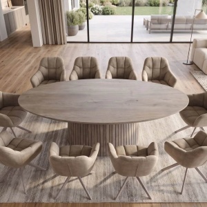 Masa sufragerie ART DECO 220cm lemn masiv de mango, gri fumuriu