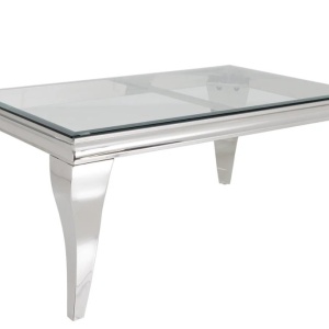 Masuta de cafea, Lemn de Tec, Sticla, Otel Crom, MODERN BAROCK BARRACUDA 100cm - Img 2