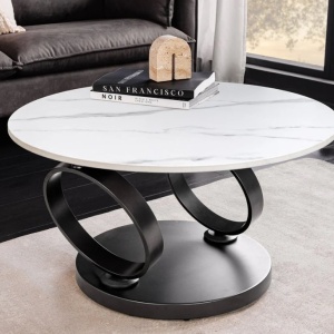 Masuta de cafea moderna cu doua blaturi rotative din ceramica DANCING RINGS 80-135cm - Img 9