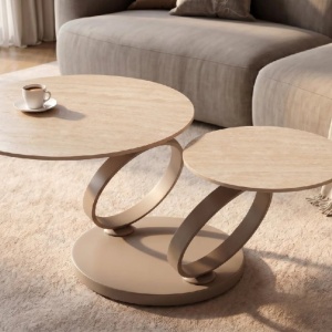 Masuta de cafea moderna cu doua blaturi rotative din ceramica DANCING RINGS 80-135cm - Img 11