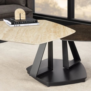 Masuta de cafea moderna cu doua blaturi rotative din ceramica Movement 80-130cm - Img 6