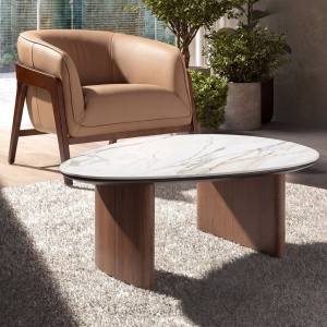 Masuta de cafea Porcelain Marble si lemn furniruit Walnut