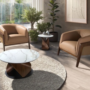 Masuta de cafea rotunda Porcelain Marble Walnut - Img 3