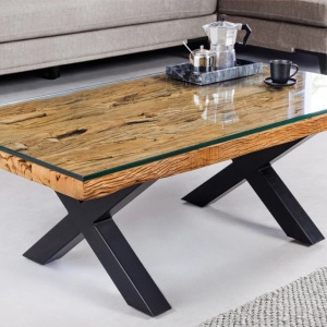 Masuta design high-tech din metal si lemn masiv, Barracuda 110cm - Img 2