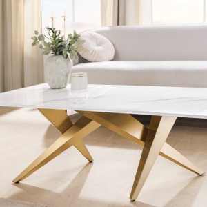 Masuta design modern, Metal, Auriu, Ceramica, Alb, ART LIVING 130cm, A-46204 VC - Img 5