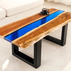 Masuta din lemn de salcam cu rasina epoxidica albastra LIQUID 110cm - Img 11