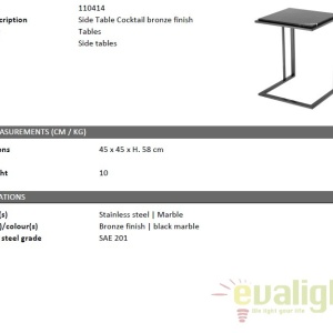 Masuta laterala design LUX cu blat din marmura Cocktail bronz 110414 HZ - Img 2