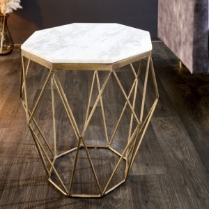 Masuta laterala design minimalist Diamond 50cm, marmura alba - Img 3