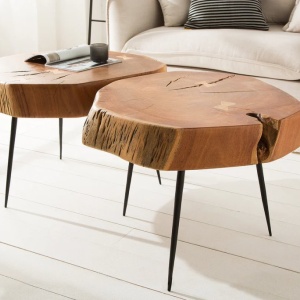 Masuta living cu trei picioare si blat din lemn de salcam, Goa II 60cm A-36558 VC - Img 3