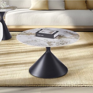 Masuta metal negru/ portelan cu efect de marmura Panda 70cm