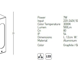 Mini Stalp LED pentru iluminat exterior decorativ IP54 Kylee grafit H-25cm 154255 universul-luminii.ro