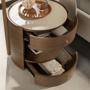 Noptiera LUX din lemn furniruit si piele Walnut - Img 8