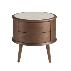 Noptiera LUX din lemn furniruit si piele Walnut - Img 2