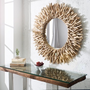 Oglinda decorativa rustica cu rama din lemn de tec Riverside 80cm A-36577 VC - Img 2