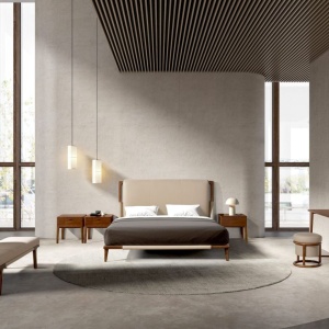 Pat dublu tapitat design LUX din lemn si piele sintetica Mink 180x200cm - Img 8