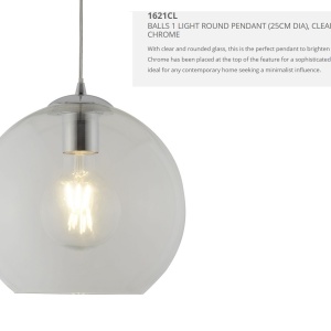Pendul design modern 25cm Balls crom/ clar 1621CL SRT 179855 universul-luminii.ro