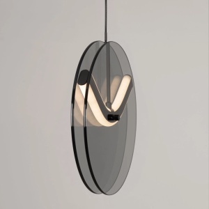 Pendul LED metal negru cu sticla fumurie, HALLEY - Img 5