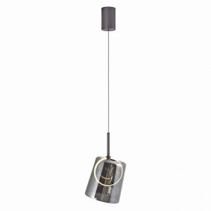 Pendul modern LED 3000K, inaltime reglabila, sticla, maro fumuriu, Zula