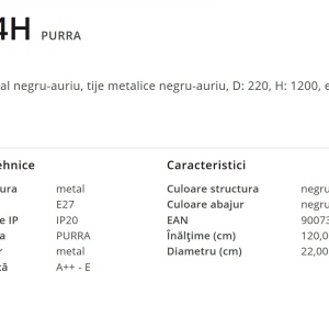 Pendul modern metalic negru-auriu diam. 22cm PURRA 54814H GL 175865 universul-luminii.ro