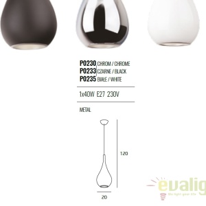 Pendul stil modern diam.20cm DROP negru 182745 universul-luminii.ro