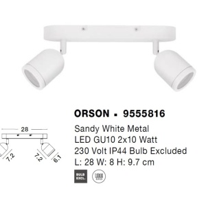 Plafoniera cu 2 Spoturi pentru baie cu protectie IP44 ORSON alba 122395 universul-luminii.ro