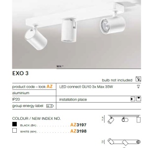 Plafoniera cu 3 spoturi directionabile de tavan/plafon EXO 3 alba ZZ AZ3198 80655 universul-luminii.ro