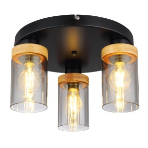 Plafoniera cu 3 surse de iluminat design modern FINCA negru mat, maro inchis