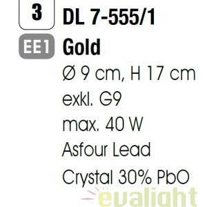 Plafoniera eleganta cristal Asfour Rita DL 7-555/1 gold OR 42715 universul-luminii.ro