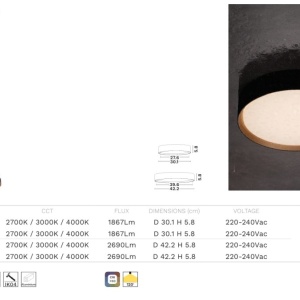 Plafoniera LED CCT cu protectie IP44 Binary Pro 24W, negru/ auriu - Img 4