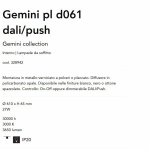 Plafoniera LED design circular GEMINI pl d061 dali/push alb 142165 universul-luminii.ro