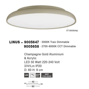Plafoniera LED dimabila cu telecomanda LINUS D-60cm 137665 universul-luminii.ro