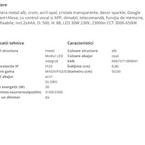 Plafoniera LED dimabila cu telecomanda MAGNIFIQUE 30W 203595 universul-luminii.ro
