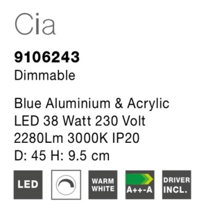 Plafoniera LED dimabila, design modern Cia albastru, 45cm 45005 universul-luminii.ro