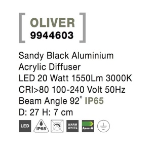 Plafoniera LED pentru iluminat exterior design modern slim IP65 OLIVER neagra 190985 universul-luminii.ro