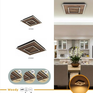 Plafoniera LED riflaj MDF cu efect de lemn WOODY 30x30cm 249595 universul-luminii.ro
