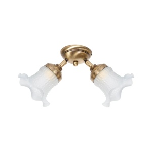 Plafoniera, Lustra tavan din alama 2 Floral Glass Bell
