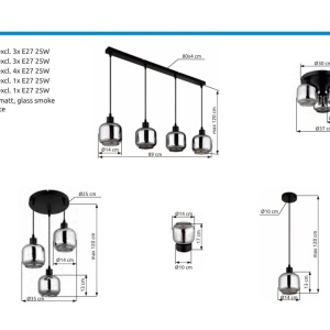 Plafoniera neagra cu sticla fumurie XIA pentru living 248045 universul-luminii.ro