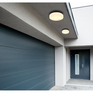 Plafoniera pentru exterior design modern IP44 Vranos negru, opal 24cm 134825 universul-luminii.ro