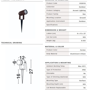 Proiector cu Tarus iluminat exterior decorativ IP65 GES maro corten - Img 10