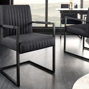 Scaun cu brate design retro Big Aston piele naturala neagra - Img 6