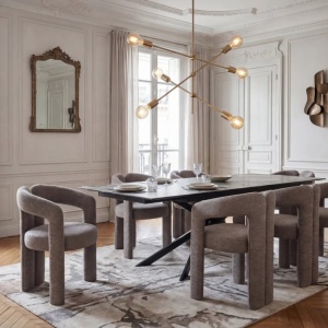 Scaun cu design sculptural tesatura chenille greige ARCH - Img 2