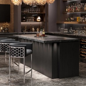 Scaun de bar ELEGANCE catifea gri, otel inoxidabil argintiu - Img 3