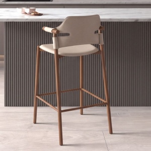 Scaun de bar modern cu sezut si spatar din piele regenerata Sand - Img 2