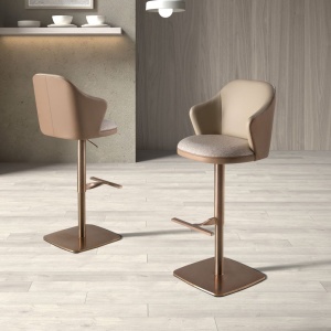 Scaun de bar pivotant cu inaltime reglabila Stool crem/ maro - Img 7