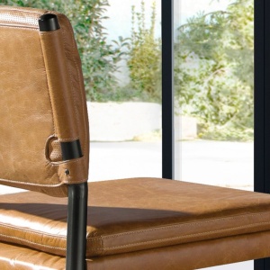 Scaun de bar tapitat cu piele naturala Brown - Img 7