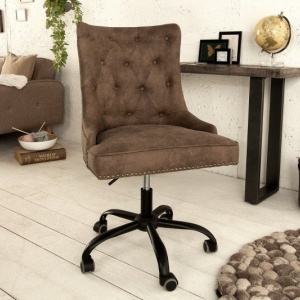 Scaun de birou elegant Victorian, microfibra maro vintage - Img 4