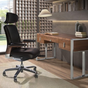 Scaun de birou modern piele sintetica si furnir de nuc Black - Img 7