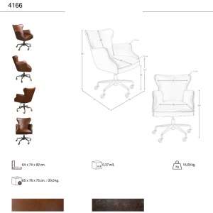 Scaun de birou pivotant design LUX, Piele Naturala, Dark brown - Img 6